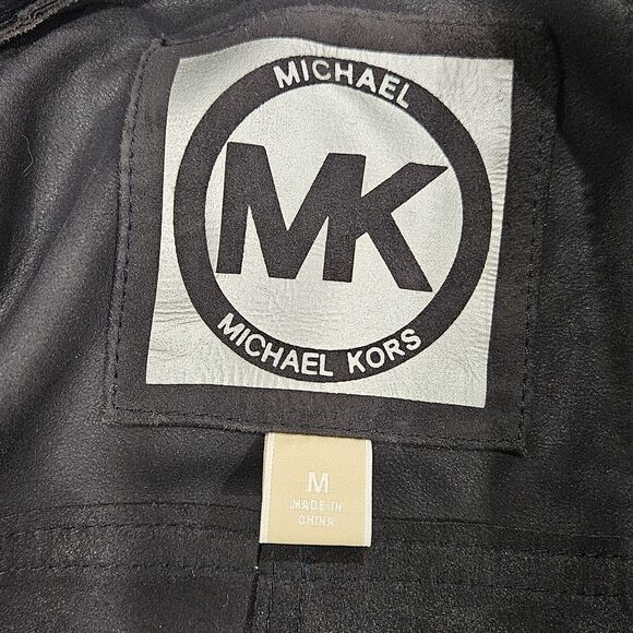 Michael Kors Black Suede Leather Lagenlook Grunge Full Zip Hooded Jacket Medium - Picture 3 of 14